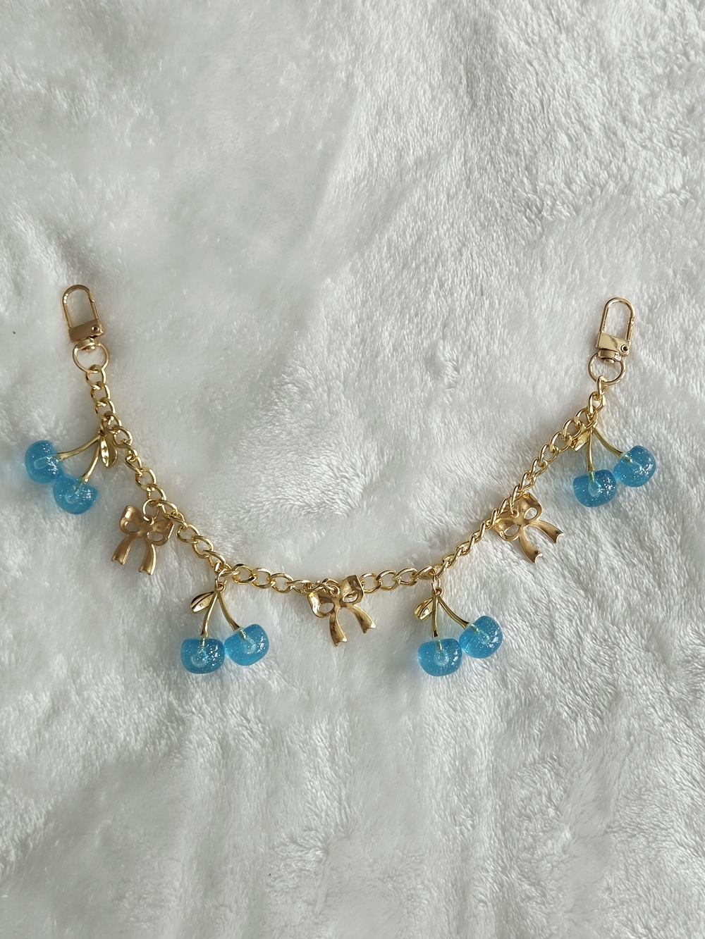 Blue Bow And Cherry Bag Chain with Blue Shimmer Cherries - Picture 6 of 10